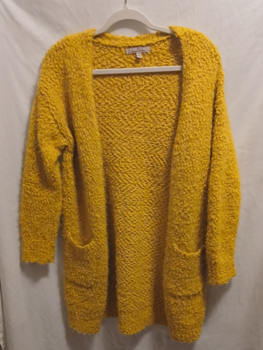 Love Tree Yellow Bouclé Open-Front Cardigan with Pockets
